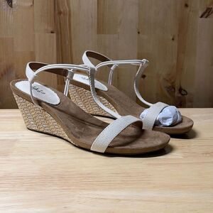 STYLE & Co Women’s White Mulan Round-Toe T-Strap Slingback Wedge Sandals SZ 11M